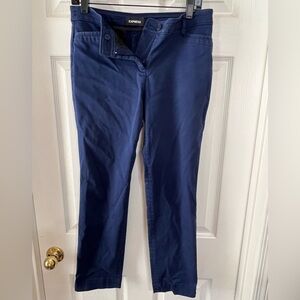 Express, Navy Blue cropped pants, straight cut, mid rise stretch, women’s 6R